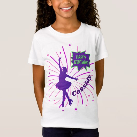 ハッピーバースデー姿スケートで滑る パーソナライズされた Tシャツ (正面)