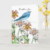 ハッピーバースデー娘の法律中ブルーバードフラワーズ カード (黄色い花)