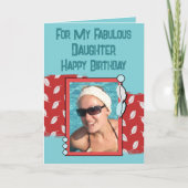 ハッピーバースデー娘写真の緑の赤 カード (正面)