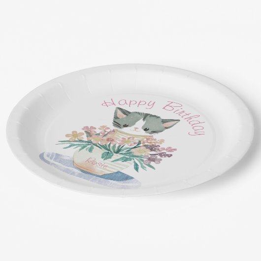 ハッピーバースデー娘 |かわいい子猫の名前 ペーパープレート (アングル)