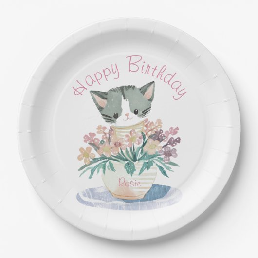 ハッピーバースデー娘 |かわいい子猫の名前 ペーパープレート (正面)