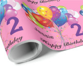 ハッピーバースデー子の名前と年齢のカスタマイズ ラッピングペーパー (ロールコーナー)