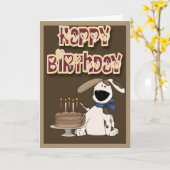 ハッピーバースデー子犬とケーキ カード (黄色い花)