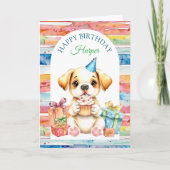 ハッピーバースデー子犬の着色ページ カード (正面)