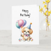 ハッピーバースデー子犬の祝パーティー カード (黄色い花)