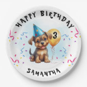 ハッピーバースデー子犬パーティー誕生日紙プレート ペーパープレート (正面)