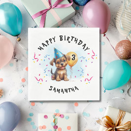 ハッピーバースデー子犬パーティー誕生日紙 スタンダードランチョンナプキン