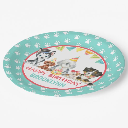 ハッピーバースデー子犬パーティー ペーパープレート (アングル)