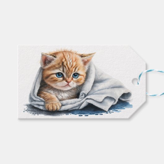 ハッピーバースデー子猫アンダーブランケット ギフトタグ (正面(横))