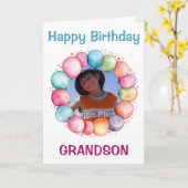 ハッピーバースデー孫のカスタム写真 カード (黄色い花)