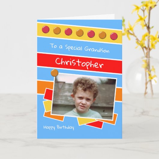 ハッピーバースデー孫の赤い黄色の写真 カード (黄色い花)