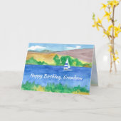 ハッピーバースデー孫セーリングマウンテンレイク カード (黄色い花)