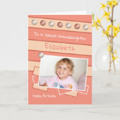 ハッピーバースデー孫娘サンゴと桃の写真 カード (黄色い花)