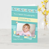 ハッピーバースデー孫娘ターコイズ写真 カード (黄色い花)