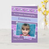ハッピーバースデー孫娘パープル薄紫写真 カード (黄色い花)