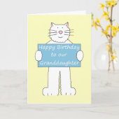 ハッピーバースデー孫娘マンガ白猫 カード (黄色い花)