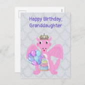 ハッピーバースデー孫娘、ピンクベビードラゴン シーズンポストカード (正面/裏面)