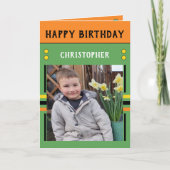 ハッピーバースデー孫最高の日写真名グリーン カード (正面)