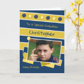 ハッピーバースデー孫海軍と金ゴールド写真 カード (黄色い花)