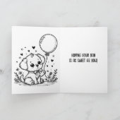 ハッピーバースデー孫 | 子犬のカラーリングページ サンキューカード (内部)