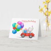 ハッピーバースデー孫、象の赤い車を運転 カード (黄色い花)