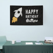 ハッピーバースデー宇宙銀金ゴールドロケットキッズ 横断幕 (トレードショー)