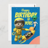 ハッピーバースデー宇宙飛行士およびエイリアンおもしろい葉書 ポストカード (正面/裏面)