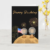 ハッピーバースデー宇宙飛行士のラクダ月 カード (黄色い花)