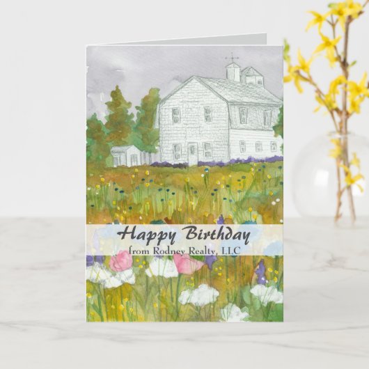 ハッピーバースデー実在ーエステートエージェントファームハウス カード (黄色い花)