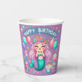 ハッピーバースデー小さな女の子マーメイド紙カップ 紙コップ (正面)