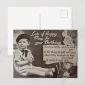 ハッピーバースデー小さな少年 ヴィンテージ ブラック&ホワイト ポストカード (正面/裏面)