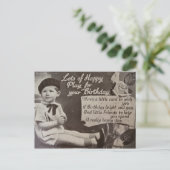 ハッピーバースデー小男ヴィンテージ白黒 ポストカード (スタンド正面)