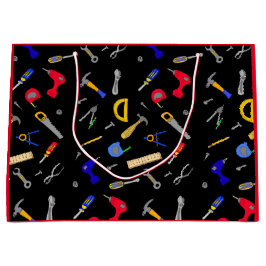 ハッピーバースデー少年のツールコラージュ ラージペーパーバッグ