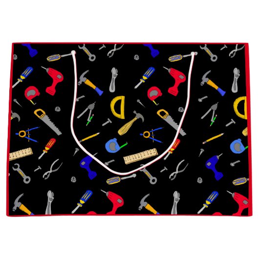 ハッピーバースデー少年のツールコラージュ ラージペーパーバッグ (正面)