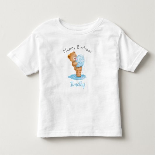 ハッピーバースデー少年テディベアアイスクリーム トドラーTシャツ (正面)