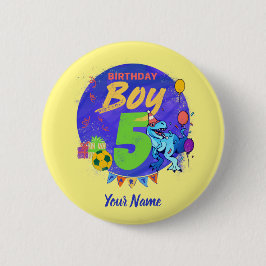 ハッピーバースデー少年5歳の誕生日の恐竜 缶バッジ