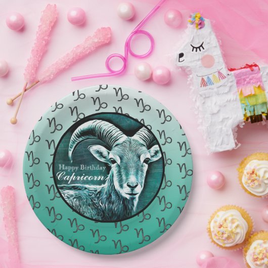 ハッピーバースデー山羊座占星術〔占星術の〕十二宮図ヤギ ペーパープレート (パーティー)