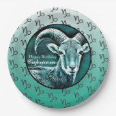 ハッピーバースデー山羊座占星術〔占星術の〕十二宮図ヤギ ペーパープレート (正面)