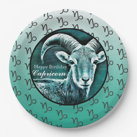 ハッピーバースデー山羊座占星術〔占星術の〕十二宮図ヤギ ペーパープレート (正面)