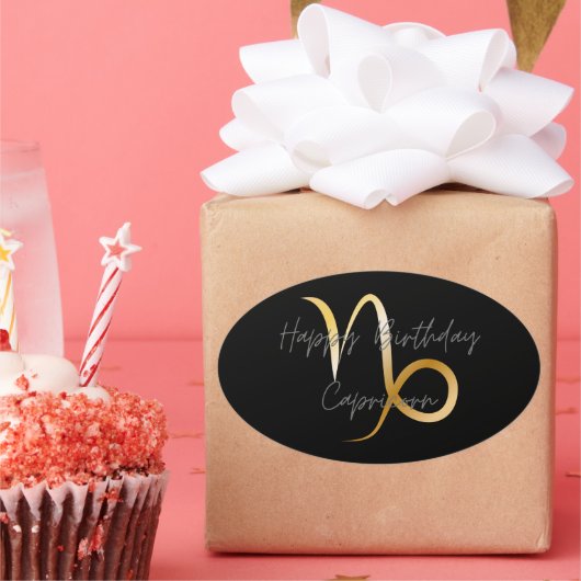 ハッピーバースデー山羊座 楕円形シール (パーティー)