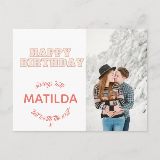 ハッピーバースデー常に遅いおもしろい写真 ポストカード (正面)
