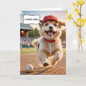 ハッピーバースデー帽をかぶった飼い犬 カード (黄色い花)