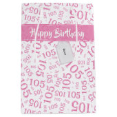 ハッピーバースデー年齢105番パターンピンク/白 ミディアムペーパーバッグ (正面)