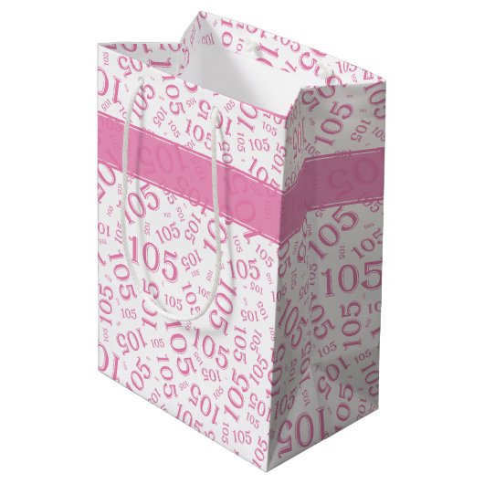ハッピーバースデー年齢105番パターンピンク/白 ミディアムペーパーバッグ (裏面アングル)