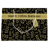 ハッピーバースデー年齢105番パターンブラック/金ゴールド ラージペーパーバッグ (正面)