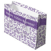 ハッピーバースデー年齢105番パターン紫/白 ラージペーパーバッグ (正面アングル)