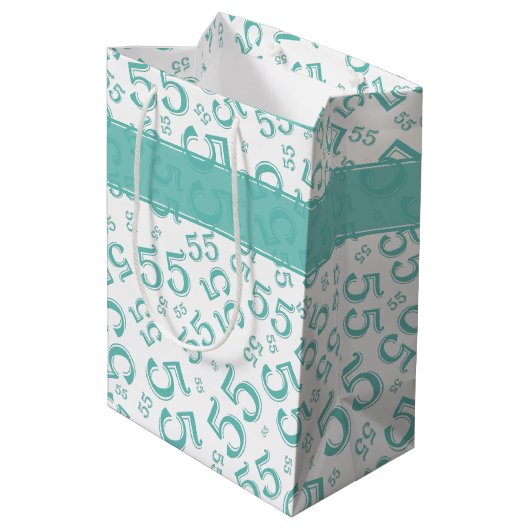 ハッピーバースデー年齢55番パターンティール(緑がかった色)/白 ミディアムペーパーバッグ (裏面アングル)