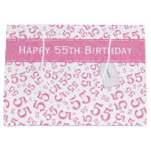 ハッピーバースデー年齢55番パターンピンク/白 ラージペーパーバッグ (正面)