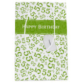 ハッピーバースデー年齢55番パターン緑/白 ミディアムペーパーバッグ (正面)