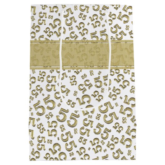 ハッピーバースデー年齢55番パターン金ゴールド/白 ミディアムペーパーバッグ (裏面)